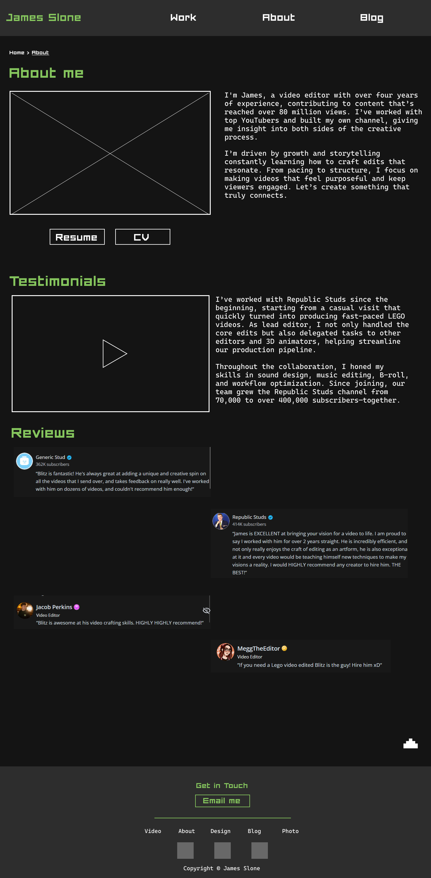 Desktop about page wireframe